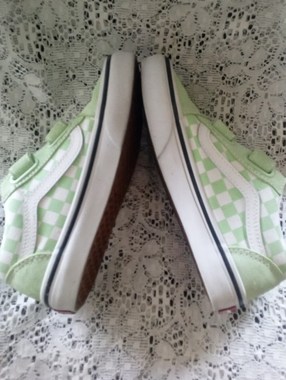 VANS CHECKERBOARD OFF THE WALL UNISEX KIDS SNEAKERS - SZ 1.5 LIME GREEN & WHITE